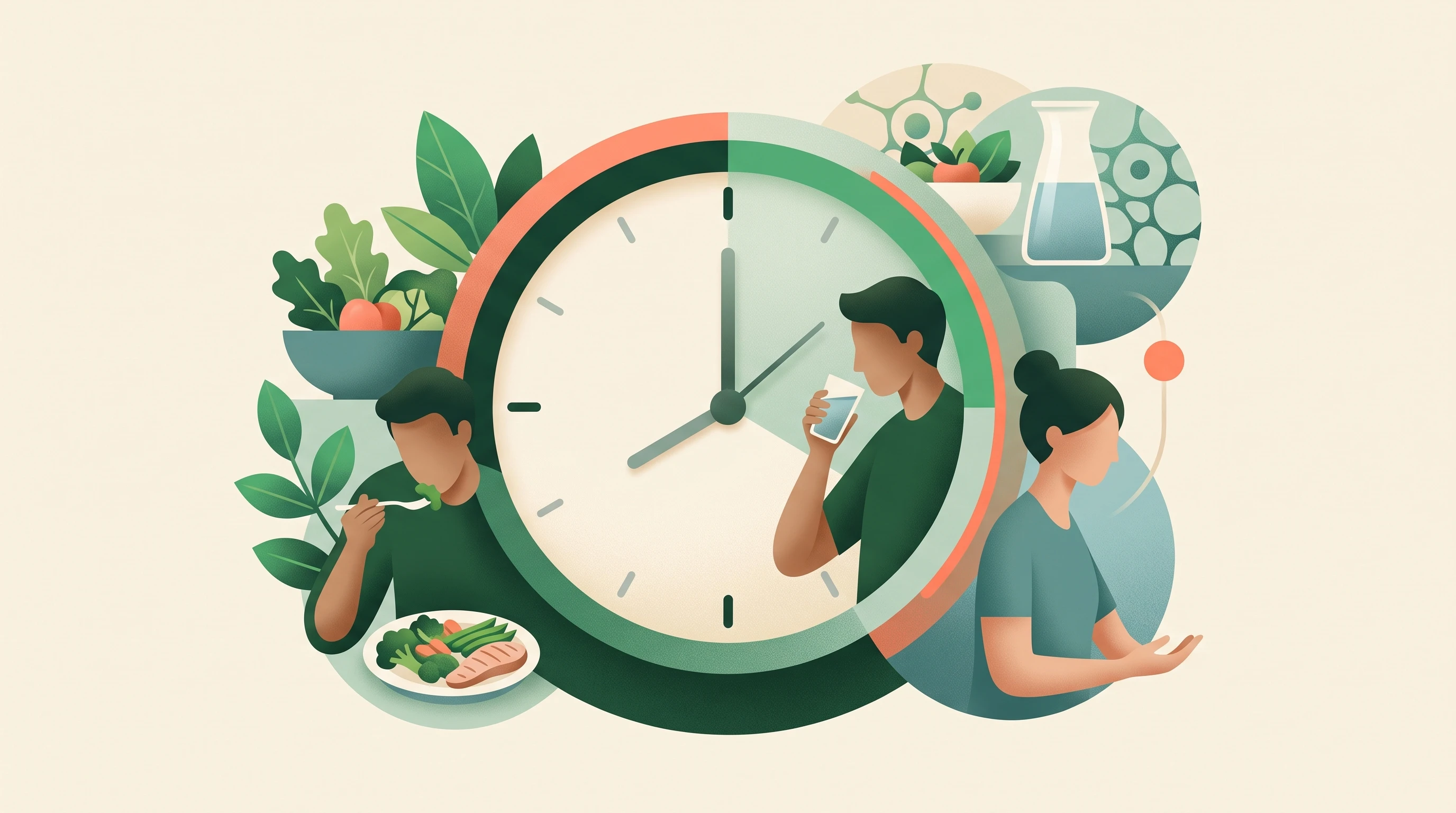 Editorial illustration comparing meal timing windows across a day